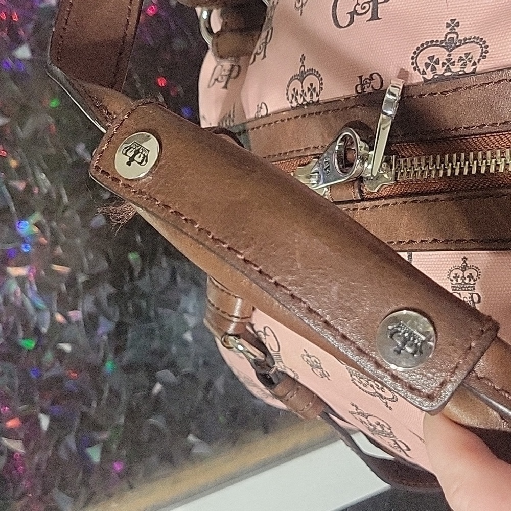 Y2K Vintage Juicy Couture Pink Monogram Brown Leather Duffle Bag Train Case Set - Picture 8 of 16